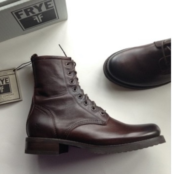 SOLD NEW FRYE brown leather ankle combat boots 9.5 - Picture 2 of 3