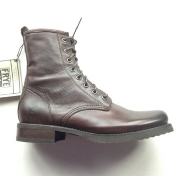 SOLD NEW FRYE brown leather ankle combat boots 9.5 - Picture 3 of 3