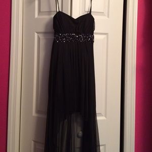 High-low black strapless dress