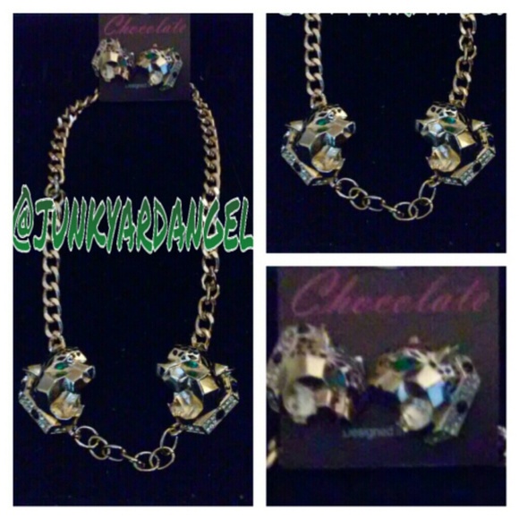 2 HEADED JAGUAR NECKLACE AND EARRINGS