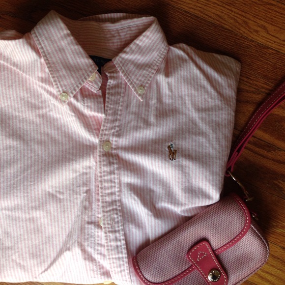 Polo button down pink stripe