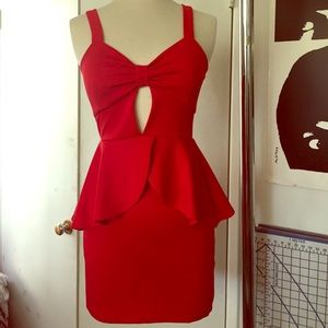 Red Keyhole Peplum Mini Dress (pre-owned)