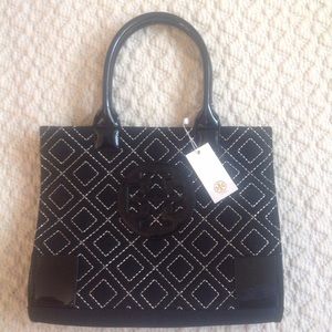Tory Burch Ella Quilted Mini Tote Black/Gold NWT