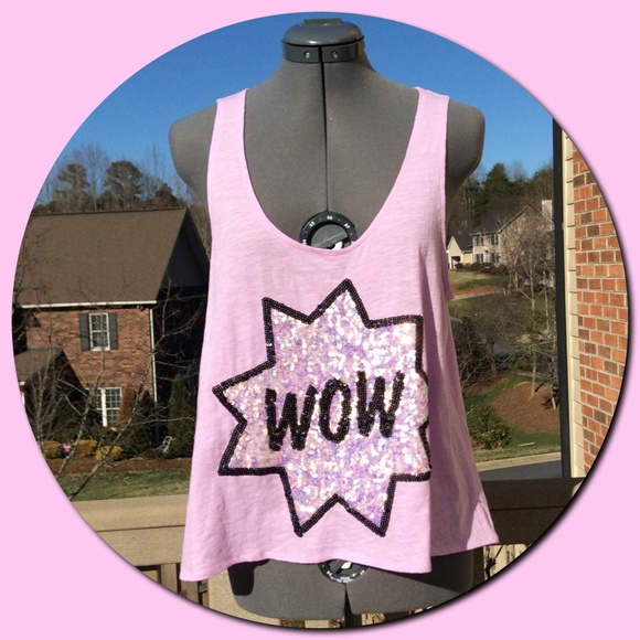 PINK Victoria's Secret Tops - PINK Victoria's Secret 💕Bling Sequins "WOW" Tee💕