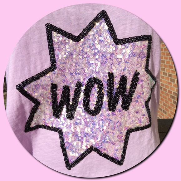 PINK Victoria's Secret đź’•Bling Sequins "WOW" Teeđź’• - Picture 3 of 4