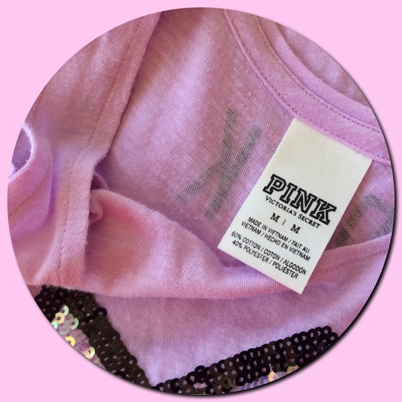 PINK Victoria's Secret đź’•Bling Sequins "WOW" Teeđź’• - Picture 4 of 4