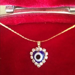 Evil Eye Heart Charm Crystal Chain Necklace