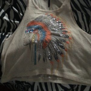 Rhinestone Native American chief woven muscle tee