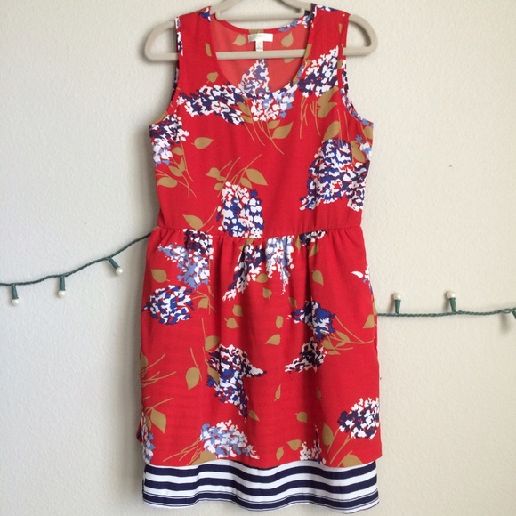 Anthropologie bright red floral dress