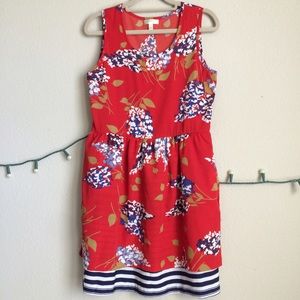 Anthropologie bright red floral dress