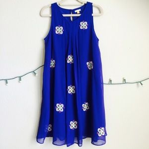 Anthro Leifsdottir royal blue beaded flower dress