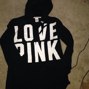 VS BLACK LOVE PINK HOODIE with V-slit