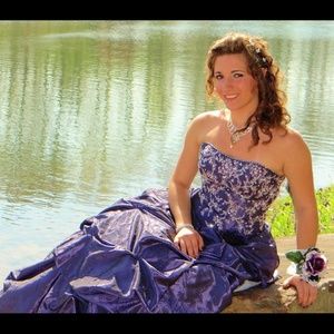 Dark purple gown with flower beading prom dress