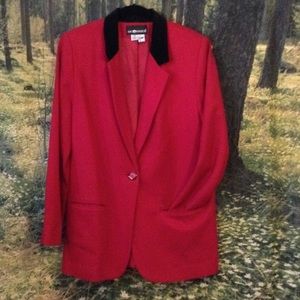 Red blazer with black velvet collar
