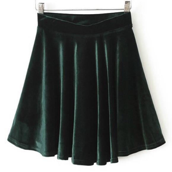 Green Velvet Skater High Waist Skirt