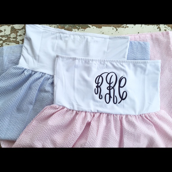 Monogram Seersucker Cover Ups: BLUE SEERSUCKER