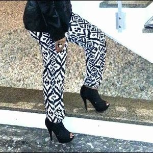 Tribal Print Black and White Jogger Pants