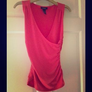 Express Coral Side rouched v-neck Blouse