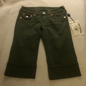 Knee length green jeans