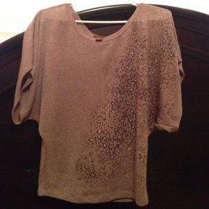 Tan leopard print shirt shirt w/ rhinestone detail