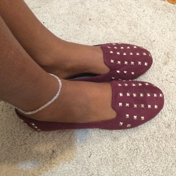 Studded Burgundy suede flats. Brand new!