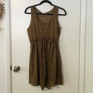 Brown Geometric Print Flowy Dress