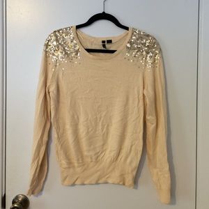 H&M Cream Sparkle Shoulder Sweater Top