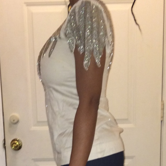 Cream top with white and silver beading - Picture 2 of 4