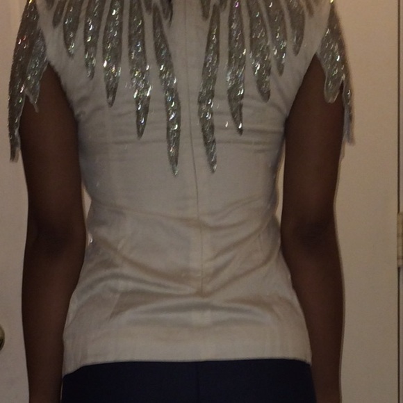 Cream top with white and silver beading - Picture 3 of 4