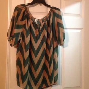 Green & Tan Chevron blouse