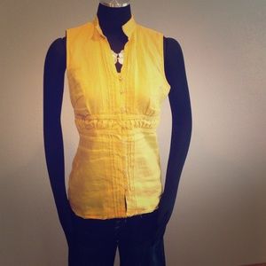Linen, yellow sleeveless shirt