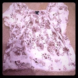 Brown and cream flower peasant top
