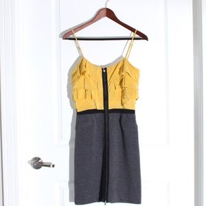 BCBG MUSTARD YELLOW & GRAY ZIP FRONT DRESS