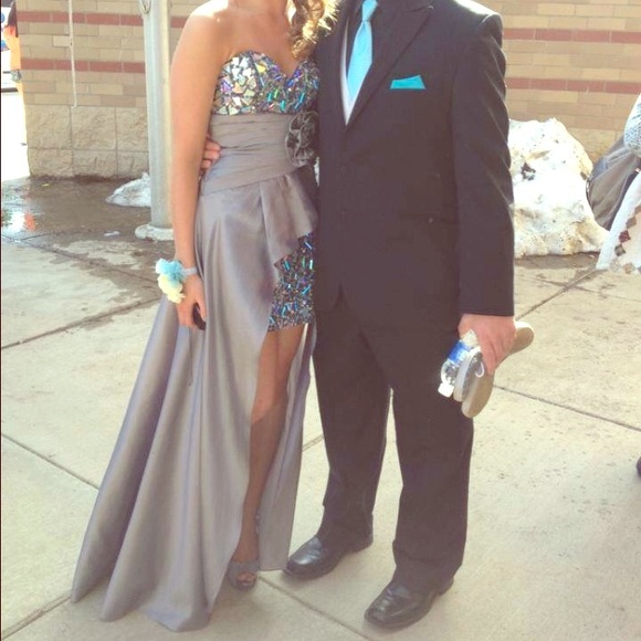 Silver high low prom dress