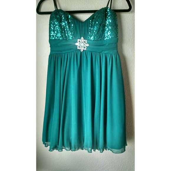 Beautiful Teal Strapless Party Dress - Picture 3 of 4
