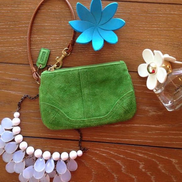 Coach green suede wristlet