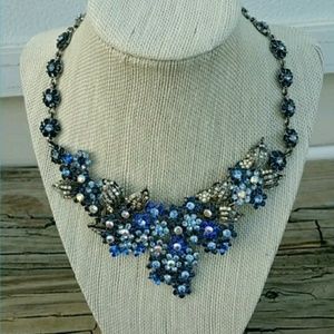 Blue floral statement necklace