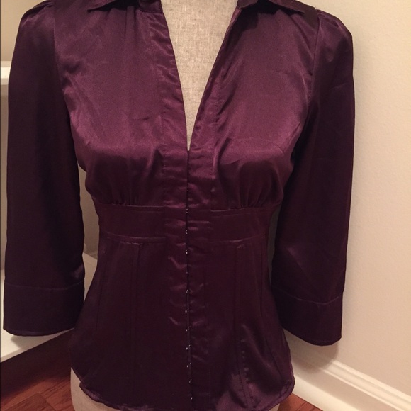 Faux satin plum button up