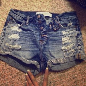 Destroyed button denim high waisted shorts