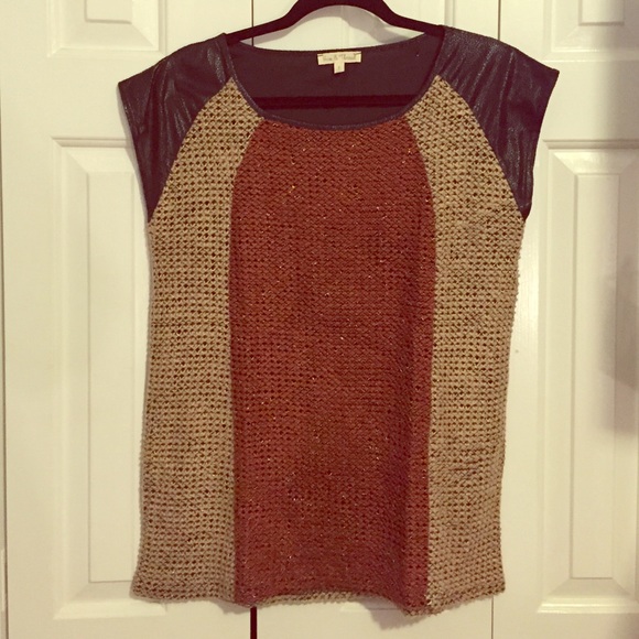 Neutral color block boxy sweater top, Large