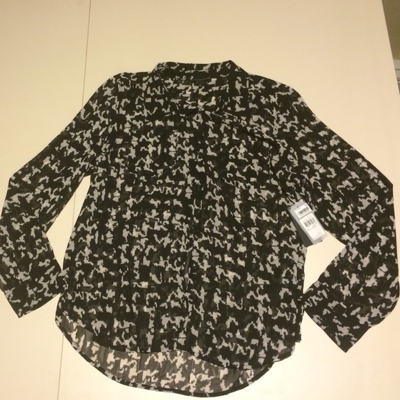 Black and cream button front blouse