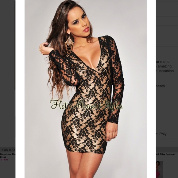 Sexy nude black lace dress