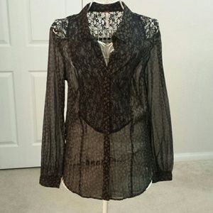 Black and gold floral button up