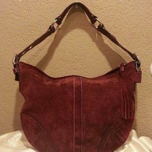 COACH 8A16' BURGUNDY  SUEDE HOBO