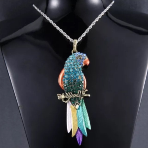 Colorful Crystal long Bird Necklace 17" Bird 4" L