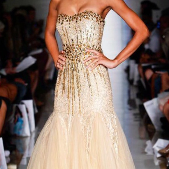 Sherri Hill Gold Sequin Beaded Prom/Formal Dress - Picture 4 of 4