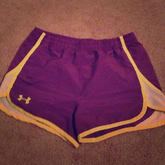 Under Armour purple and yellow athletic shorts - Picture 1 of 3