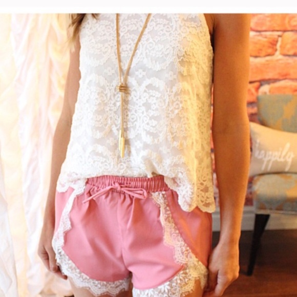 SOLD OUT ❌ Mint Lace trim shorts - Picture 2 of 4