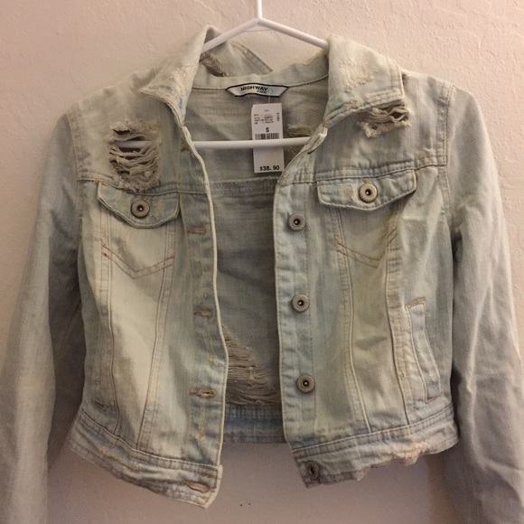 distressed light wash denim jacket