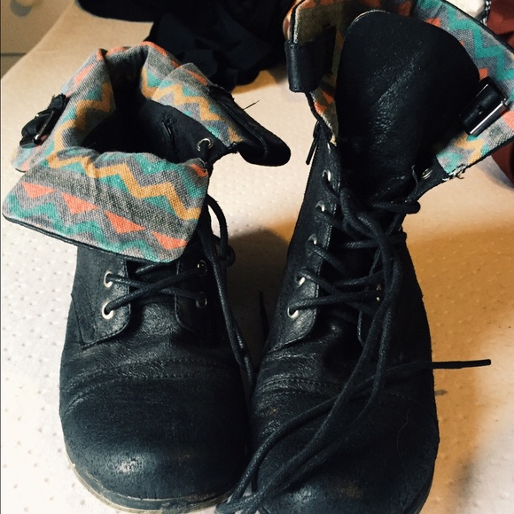 Black tribal print combat boots